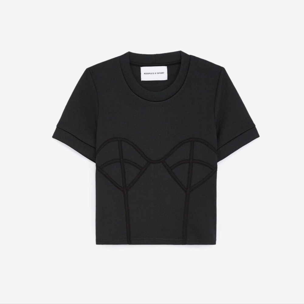 Kooples KNIT BLACK T-SHIRT WITH CORSET DETAIL